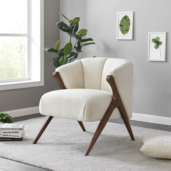 Florence Fabric Accent Chair In Shearling Beige