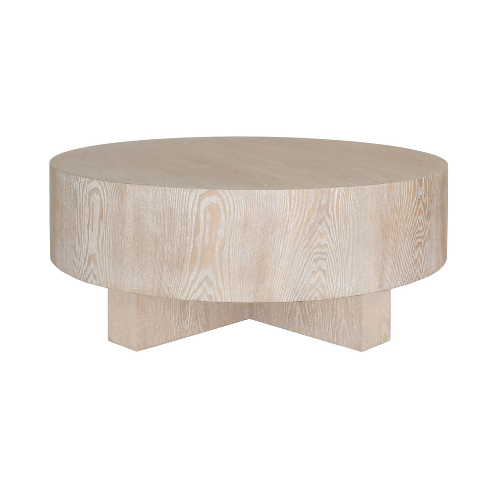 THICK TOP COFFEE TABLE WITH CROSS BASE IN CERUSED OAK