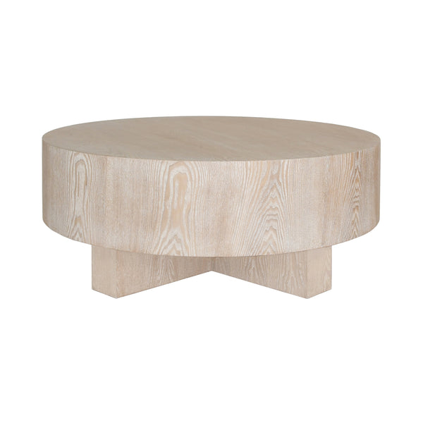 THICK TOP COFFEE TABLE WITH CROSS BASE IN CERUSED OAK
