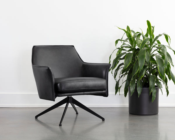 CROSBY SWIVEL LOUNGE CHAIR - ALPINE BLACK LEATHER