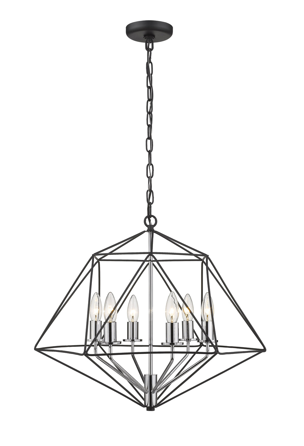 Geo 6 Light Chandelier in Matte Black + Chrome Finish