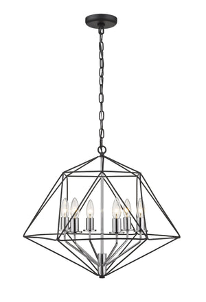 Geo 6 Light Chandelier in Matte Black + Chrome Finish