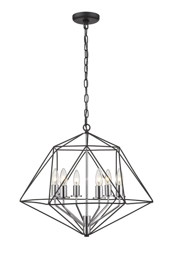 Geo 6 Light Chandelier in Matte Black + Chrome Finish