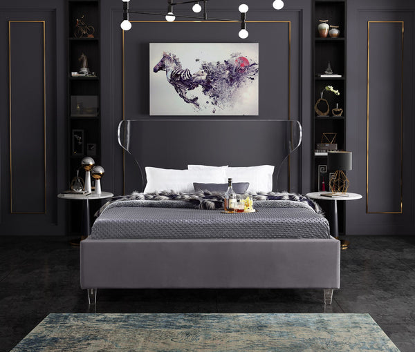 Levi Full Bed In Grey Velvet