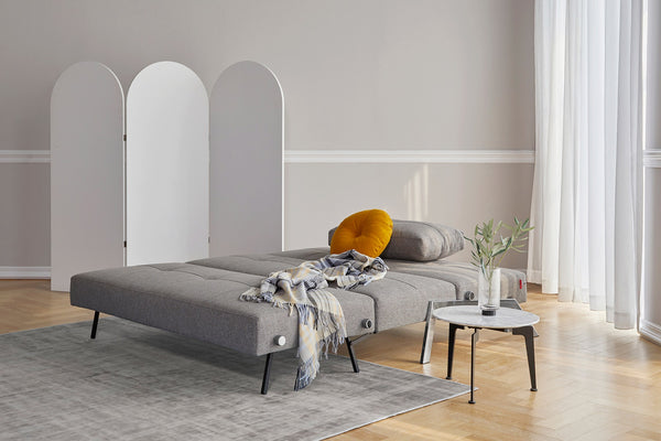 CUBED FULL SOFA BED in MIXED DANCE GREY FABRIC WITH Chrome legs 521