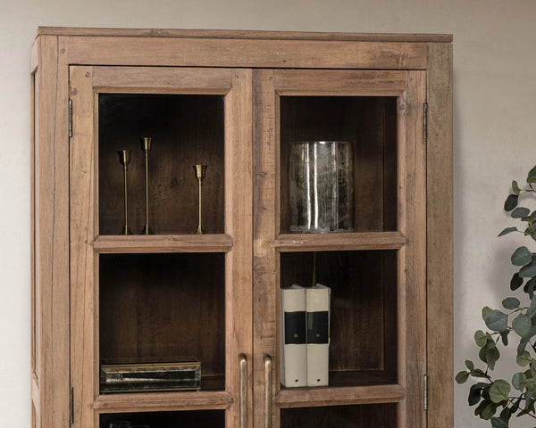 Kharga Reclaimed Wood Tall Cabinet with Glass Doors