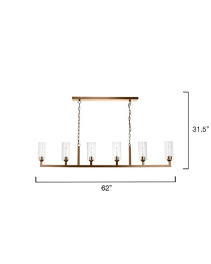 Linear 6-Light Steel Chandelier, Antique Brass