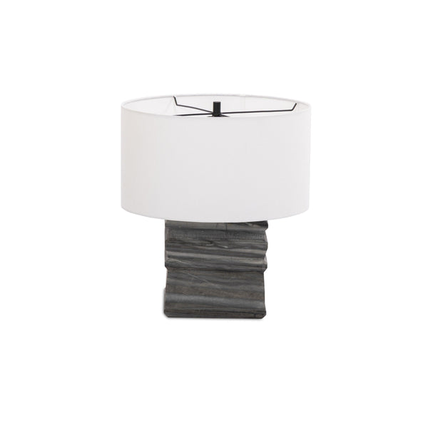 Cedric Table Lamp In Slate Grey Marble-Ivory Linen-Jet Black