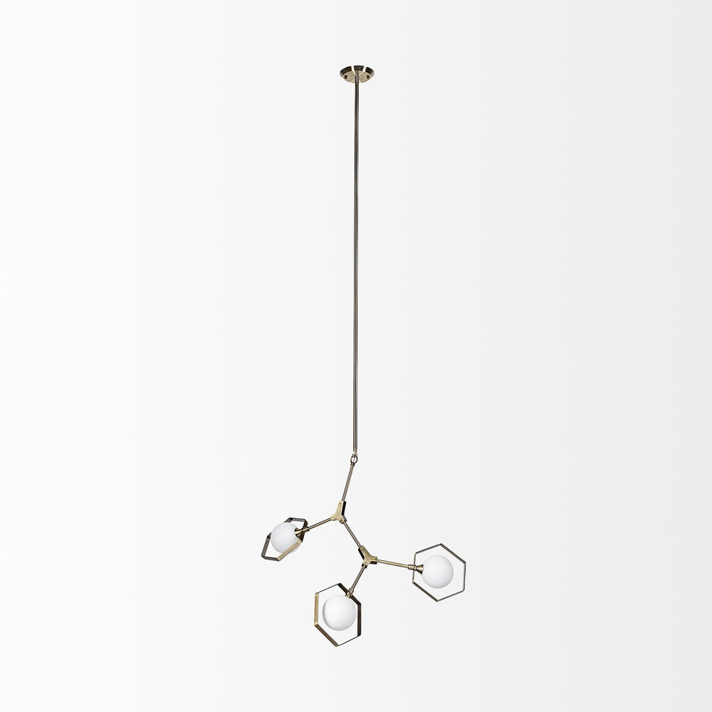 Desousa II (33.9"L x 8.8"W x 28"H) Champagne Metal Multi-Arm Three Light Chandelier