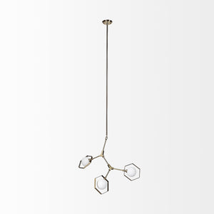 Desousa II (33.9"L x 8.8"W x 28"H) Champagne Metal Multi-Arm Three Light Chandelier