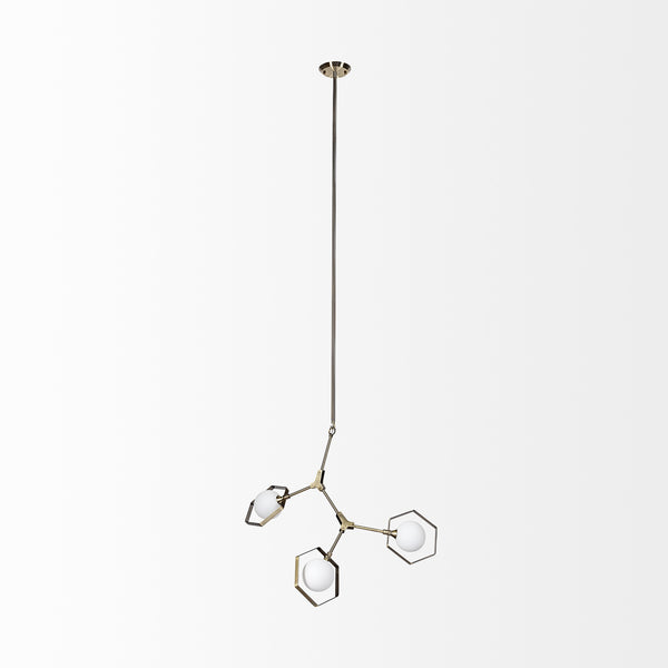 Desousa II (33.9"L x 8.8"W x 28"H) Champagne Metal Multi-Arm Three Light Chandelier