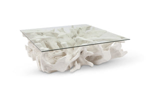 Cast Root Coffee Table, White Stone, With Glass