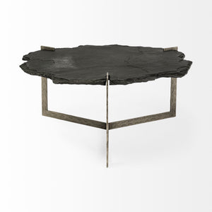 Shale 37" Irregular Live-Edge Black Slate w/Flat Iron Base Coffee Table