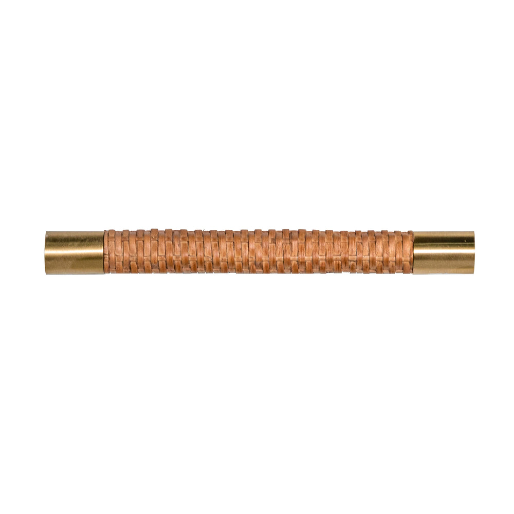 RATTAN WRAPPED HANDLE WITH ANTIQUE BRASS END CAPS