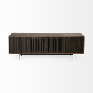 Grace I Two-Toned Brown Solid Wood TV Stand Media Console with Slated Doors, TV up to 82"