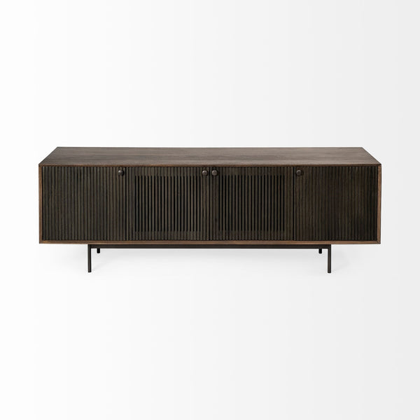Grace I Two-Toned Brown Solid Wood TV Stand Media Console with Slated Doors, TV up to 82"