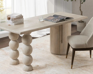 Adir Solid Wood Desk with Sphere Legs in Cream