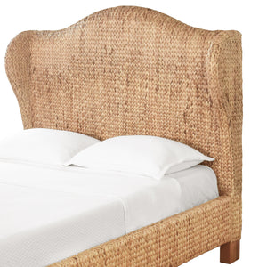 WINGED HEADBOARD AND FOOTBOARD WITH SIDE RAILS IN NATURAL WATER HYACINTH, QUEEN SIZE