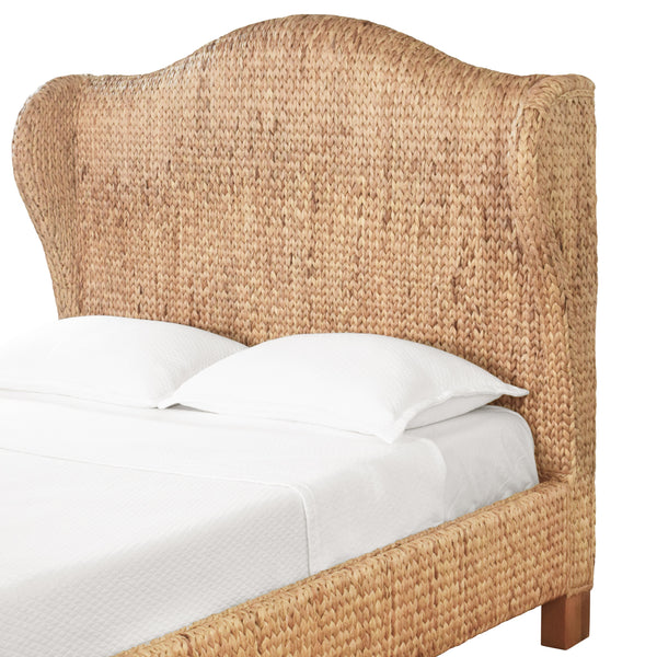 WINGED HEADBOARD AND FOOTBOARD WITH SIDE RAILS IN NATURAL WATER HYACINTH, QUEEN SIZE