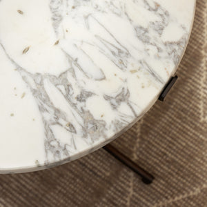 Sophie End Table in Veined White Marble