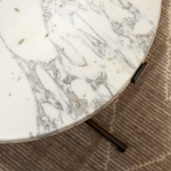 Sophie End Table in Veined White Marble