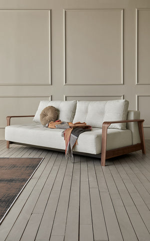 RAN D.E.L. SOFA BED in MIXED DANCE NATURAL FABRIC WITH Dark wood LEGS 527