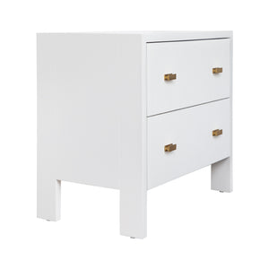 TWO DRAWER SIDE TABLE WITH FLUTED DETAIL IN MATTE WHITE LACQUER