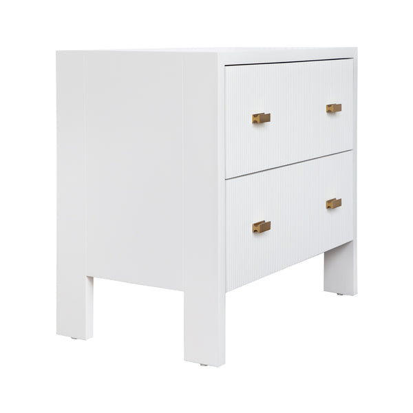 TWO DRAWER SIDE TABLE WITH FLUTED DETAIL IN MATTE WHITE LACQUER