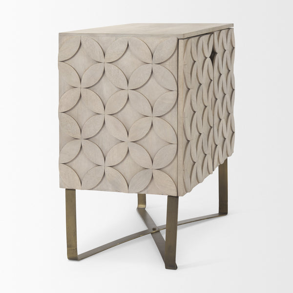 Excelsior 36.0L x 18.0W x 32.5H Light Brown Wood Gold Iron Base Accent Cabinet