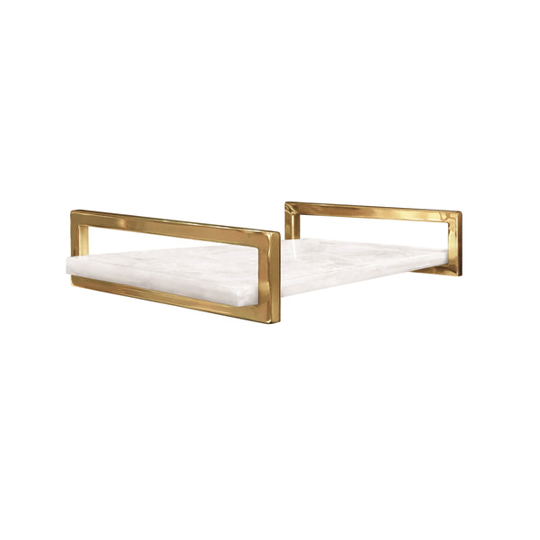 WHITE QUARTZ TRAY WITH BRASS HANDLES