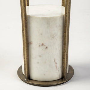 Jacinta II 21" Round Glass Top Metal and Marble Pedestal End/Side Table