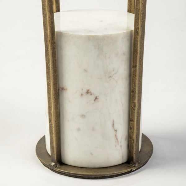 Jacinta II 21" Round Glass Top Metal and Marble Pedestal End/Side Table
