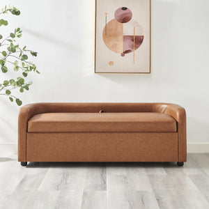 Wendy KD Faux Leather Storage Bench, Vintage Cider