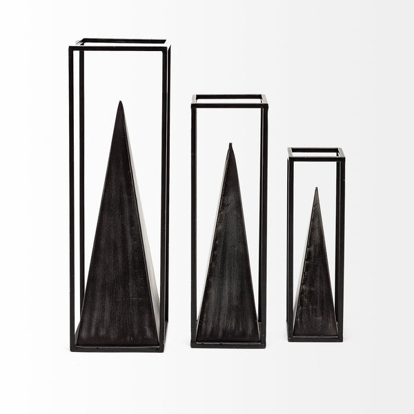 Memphis I (Large) 5L x 5W Black Metal Pyramid In A Square Frame
