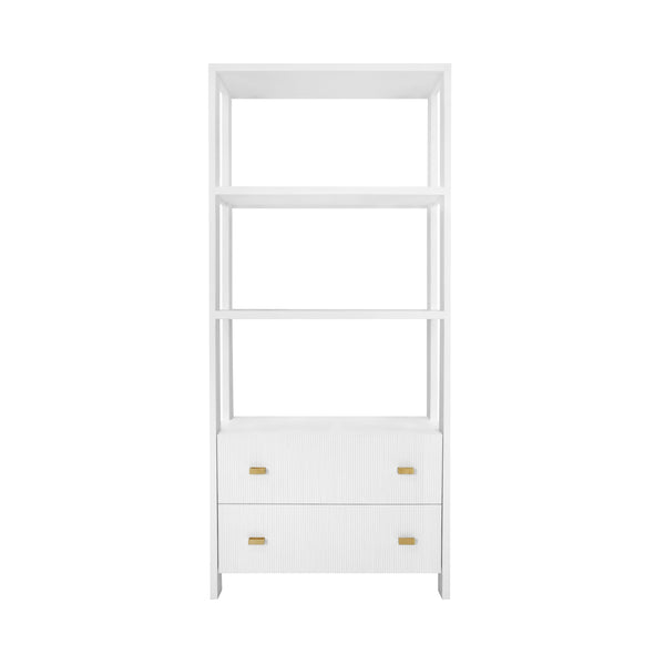 TWO DRAWER ETAGERE WITH FLUTED DETAIL IN MATTE WHITE LACQUER