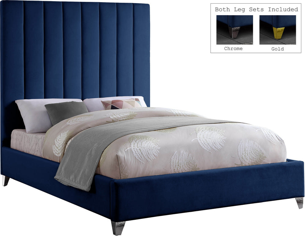 Glenda King Bed In Navy Velvet