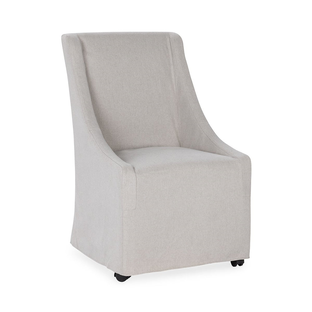 Warwick Upholstered Rolling Dining Chair in Stone Beige