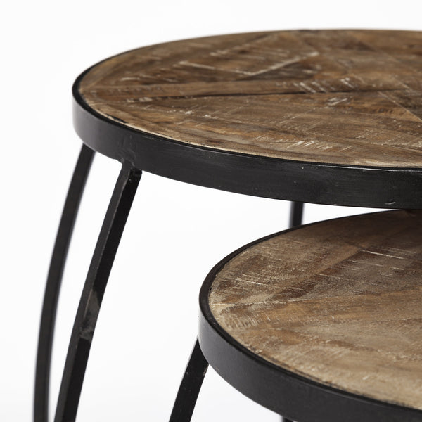 Clapp III (Set of 2) 20L x 20W Brown Round Wood Top W/ Black Metal Frame Nesting Accent Tables