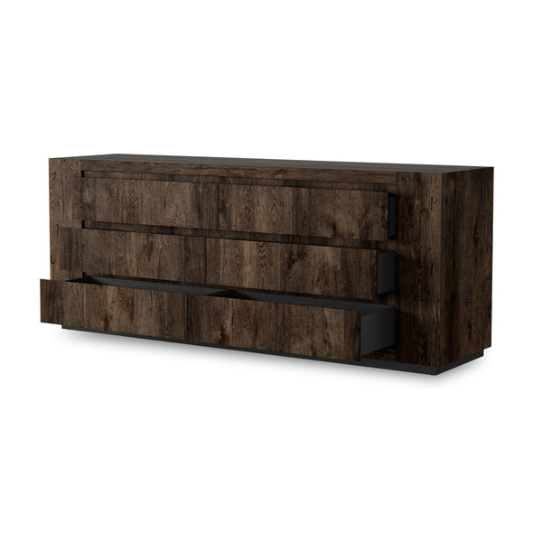 Abaso 6-Drawer Dresser In Ebony Rustic Wormwood Oak