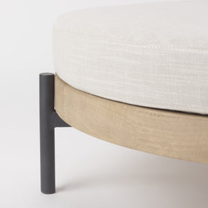 Colburne Cream Fabric w/ Brown Wood Round Ottoman