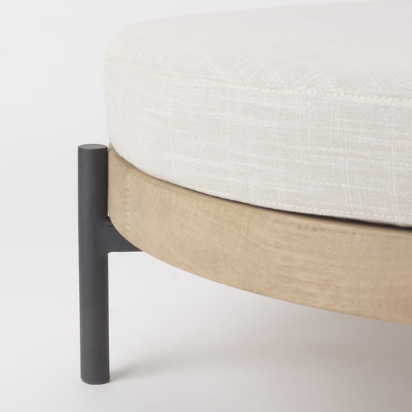 Colburne Cream Fabric w/ Brown Wood Round Ottoman