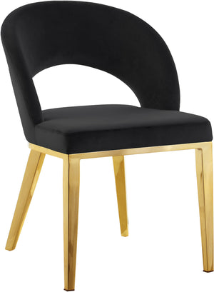 Caroline Dining Chair In Black Velvet and Gold