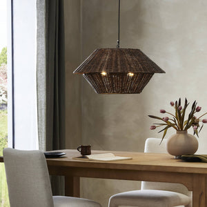 Mccarthy Pendant In Brown Rattan And Antiqued Iron