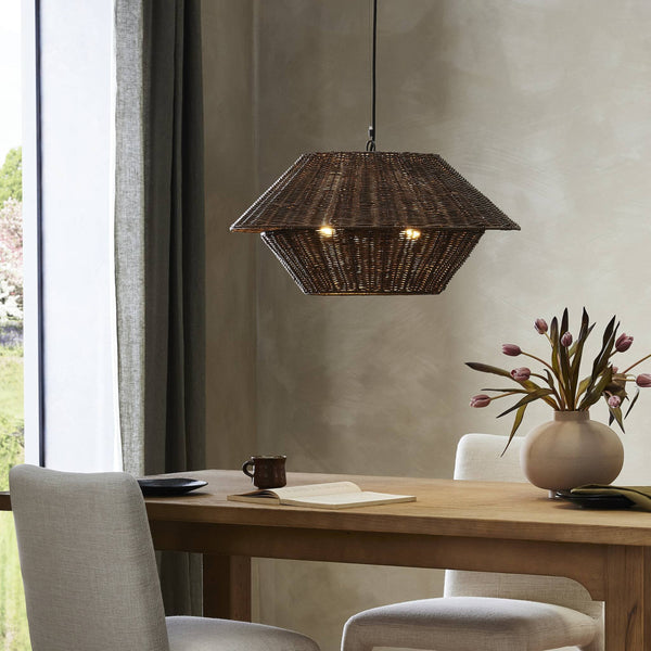 Mccarthy Pendant In Brown Rattan And Antiqued Iron