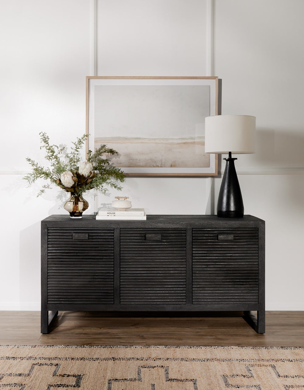 Lorne Media Console In Dark Reeded Totem