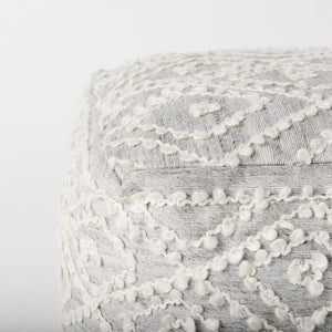 Farida 6.0L x 16.0W x 16.0H Light Gray Wool and Polyester Patterned Pouf