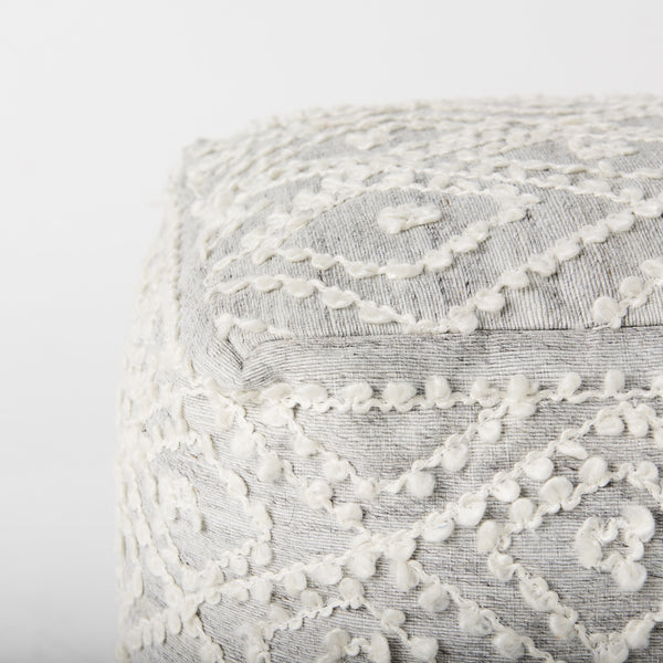 Farida 6.0L x 16.0W x 16.0H Light Gray Wool and Polyester Patterned Pouf