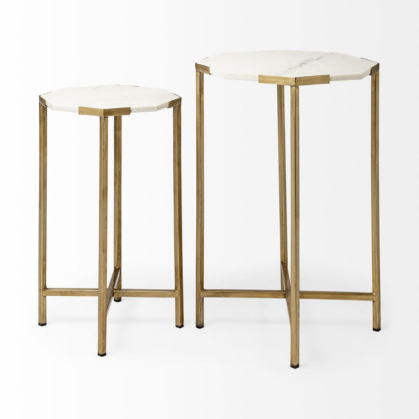 Vincent Octagonal White Marble Tabletop w/ Gold Metal End/Side Tables