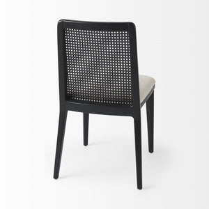 Clara Black Wood W/ Cream Fabric Seat and Cane Back Armless Dining Chair