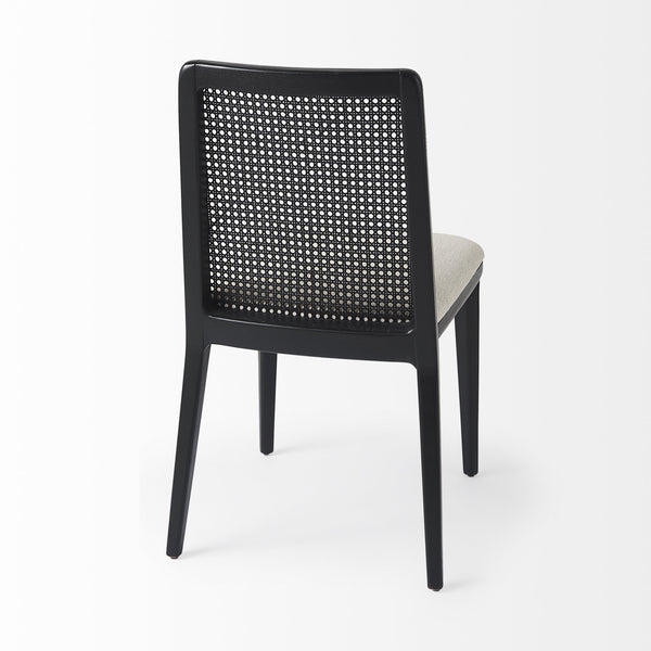 Clara Black Wood W/ Cream Fabric Seat and Cane Back Armless Dining Chair